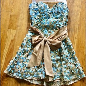 Stunning Formal Short Strapless sequins Dress  blue & gold size 4